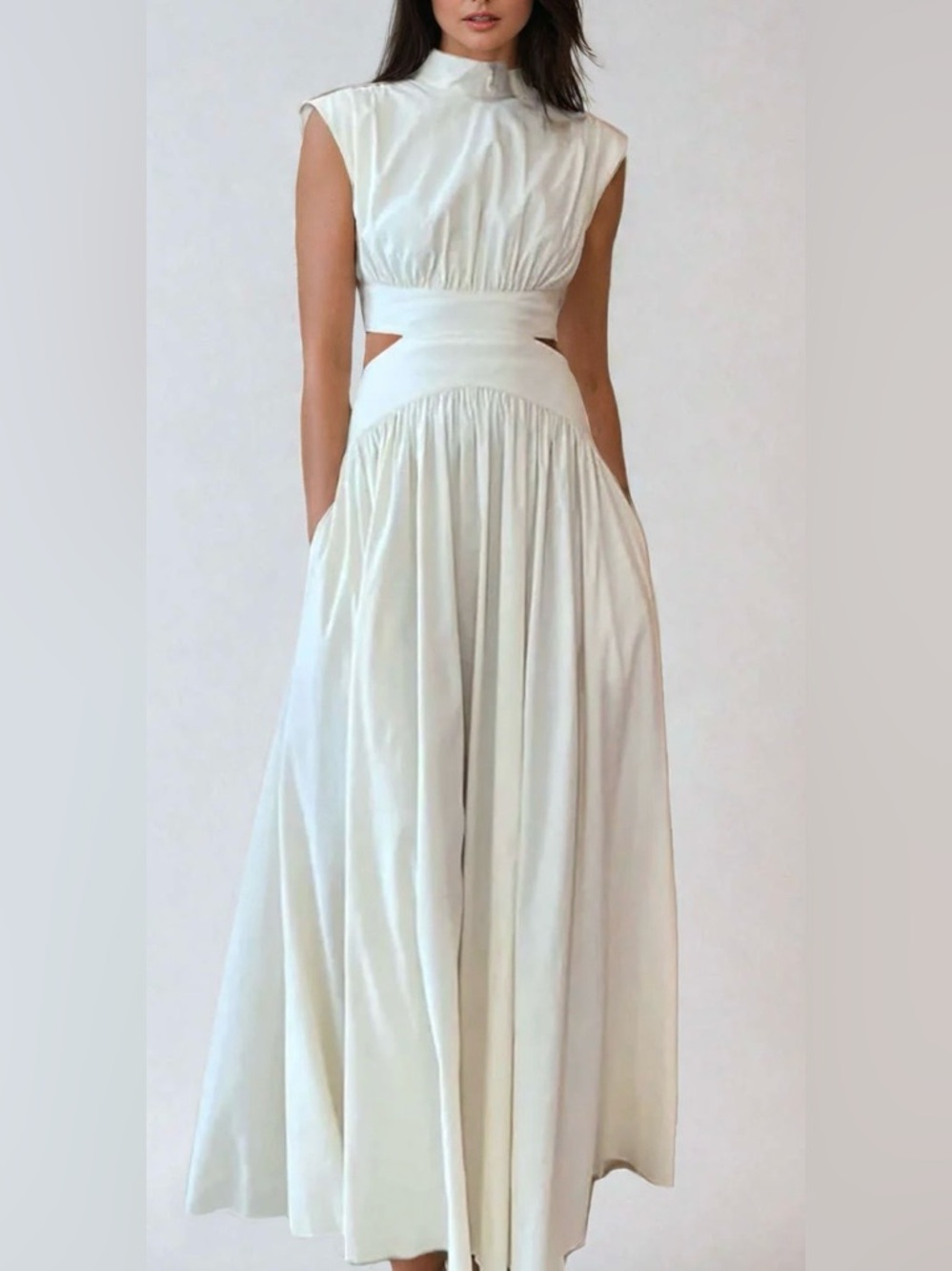 White Hot w/pockets!  Mock Neck, Cut Out Ruched Pink Maxi Dress- Sz. M